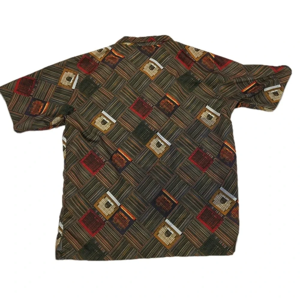 Ecko Unltd Complex Mens XL Brown Geometric Boombox Embroidered Button Up Shirt - Picture 3 of 11